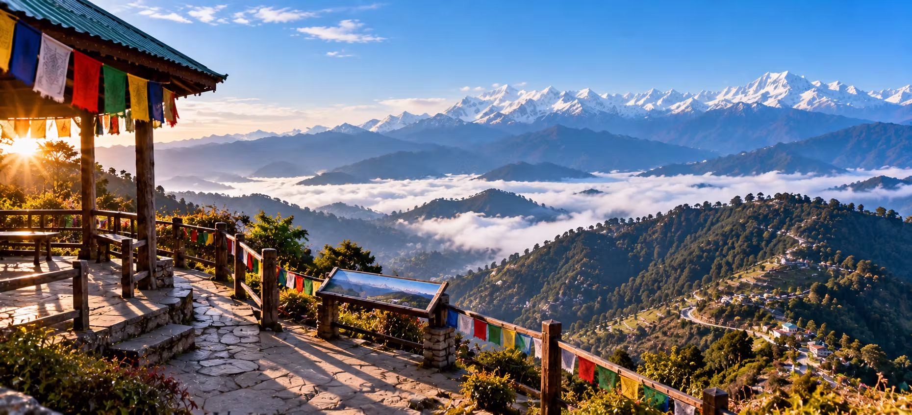 Golden sunrise over Mount Kanchenjunga from Lungthung and Thambi viewpoint